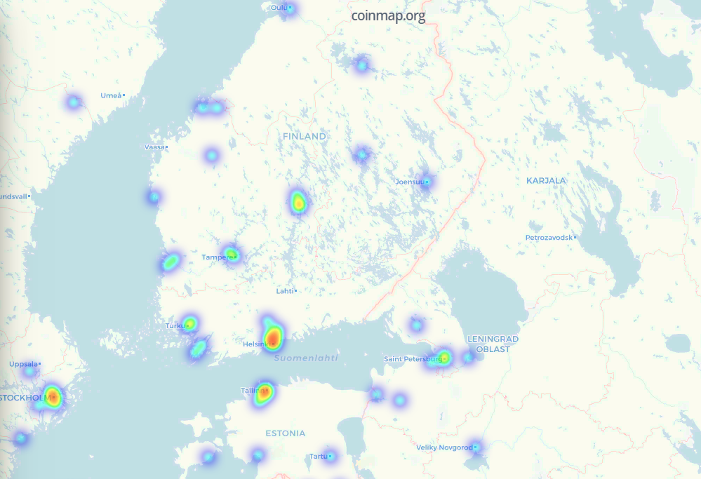 Карта локализации где можно расплатиться биткоинами